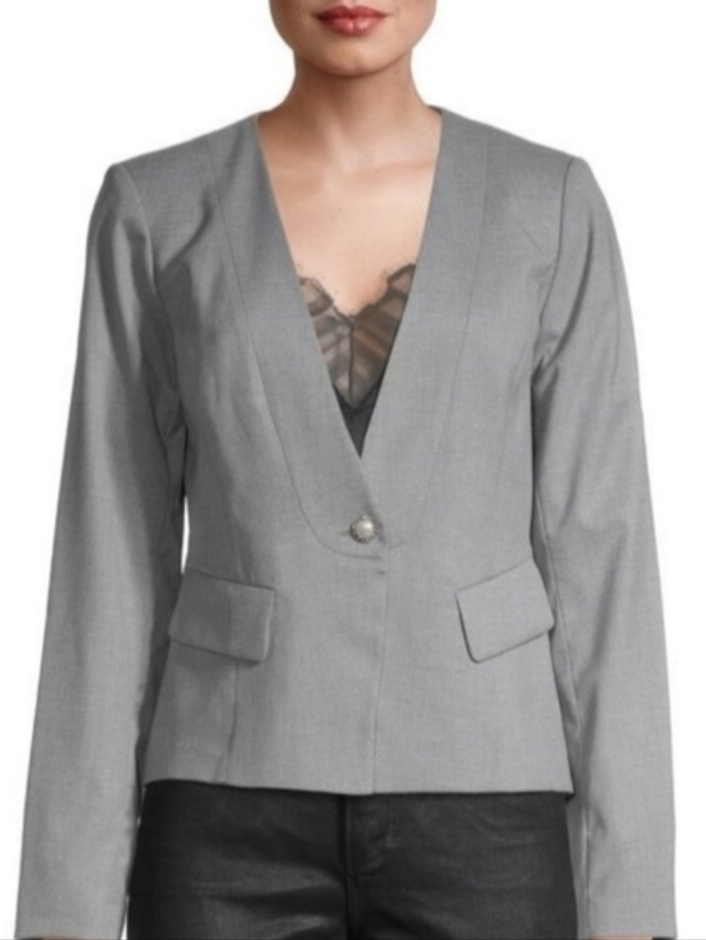Karl Lagerfeld Paris Gray Tailored Fit Blazer 1 Button Lightweight Jacket 12